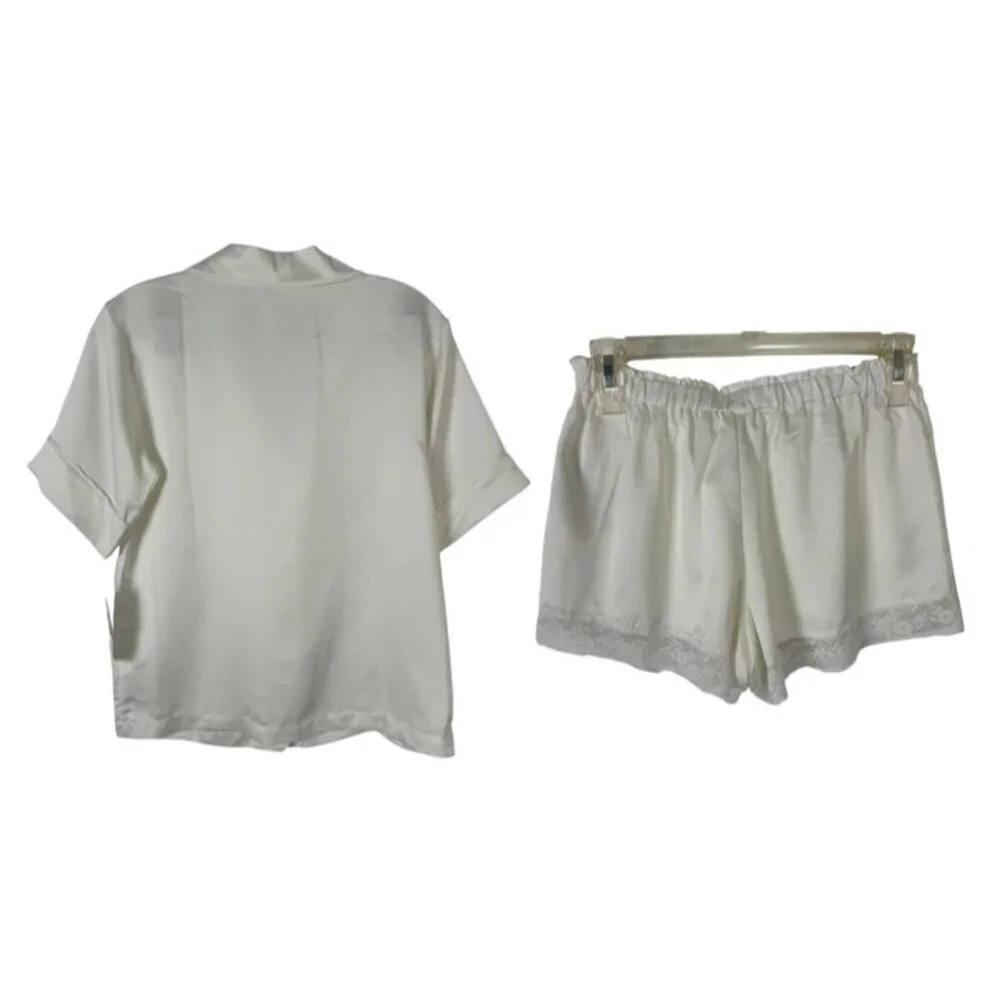 Flora Nikrooz NEW 2 Piece Ivory Nightie Satin Shorts & Top XS Loungewear